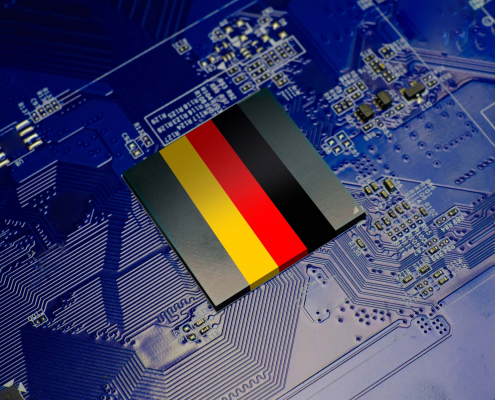 CPU mit Deutschlandflagge symbolisiert die Digitalisierung in Deutschland.
