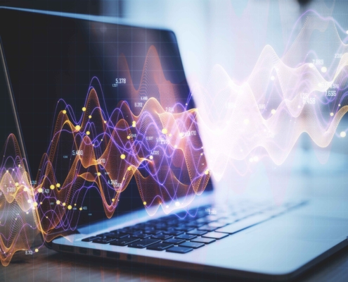 Laptop on desktop with abstract forex chart hologr 2025 10 15 01 38 38 utc